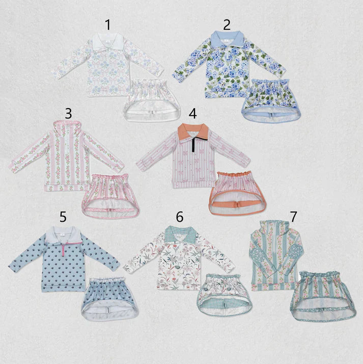 flowers zipper long slevee skirt with shorts set RTS sibling clothes