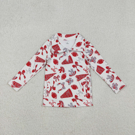 GT1198 yoga football red bows zipper long sleeve girls top