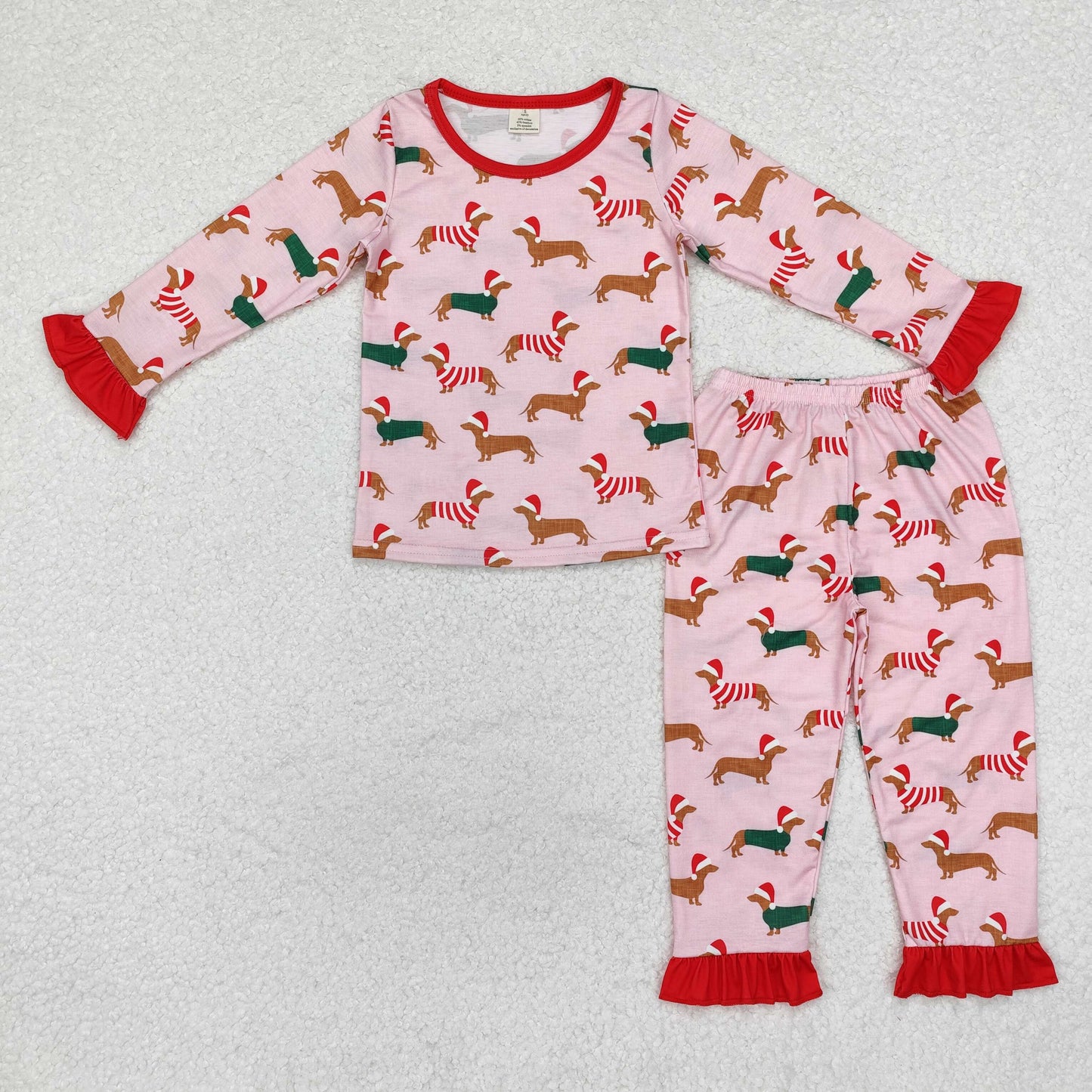 bamboo GLP1244 Christmas dachshund hat pink long sleeve pants girls pajamas