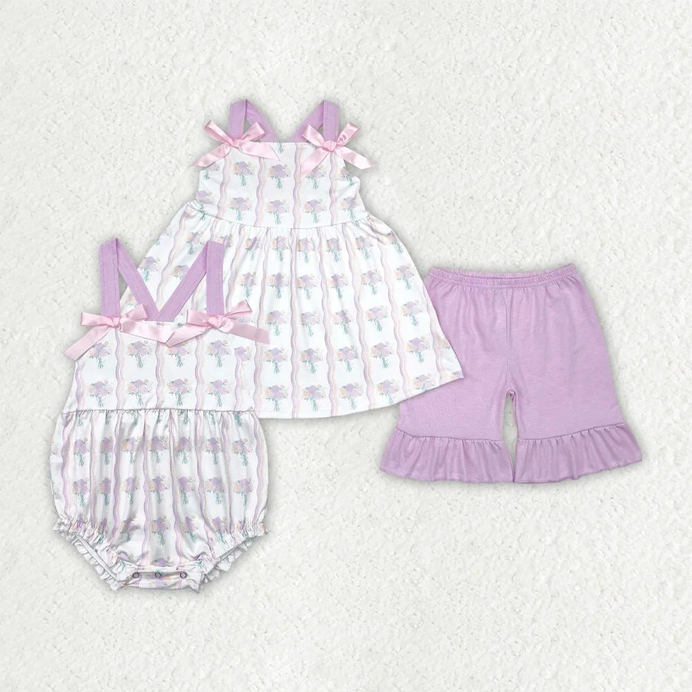 purple flowers floral Summer Sibling Clothes RTS