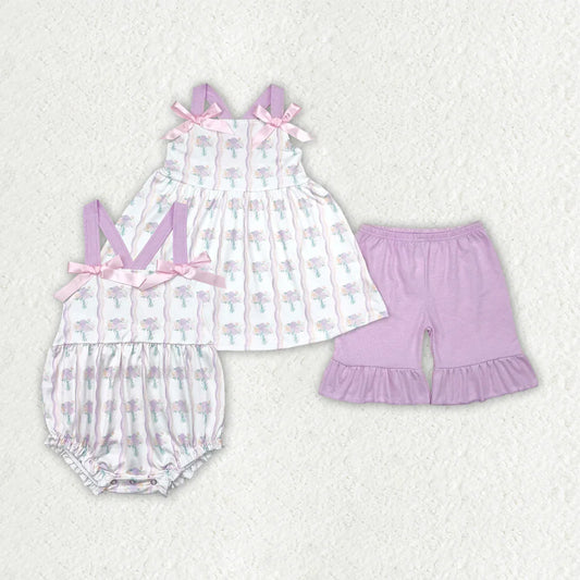 purple flowers floral Summer Sibling Clothes RTS