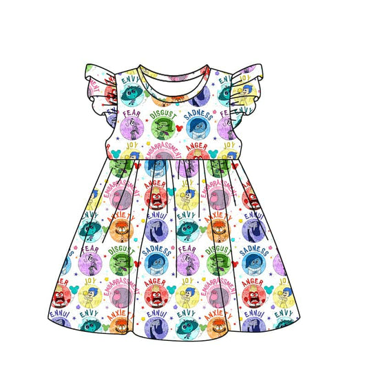 custom cartoon colorful flutter sleeve girls dress