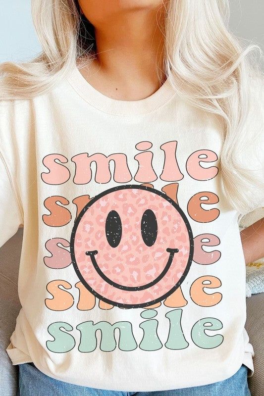 custom Pink Leopard Smile White Short Sleeve Girls T-shirt
