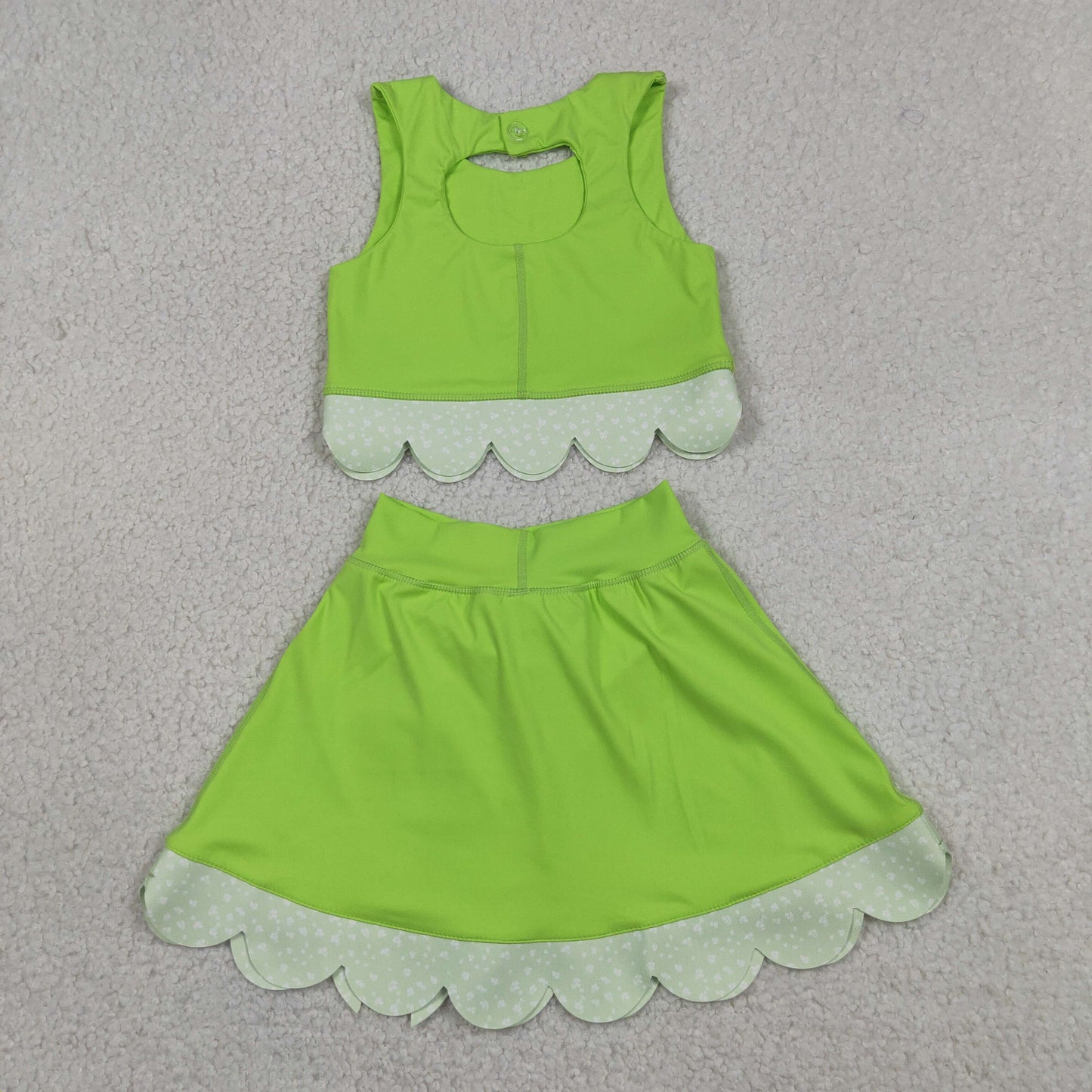 GSD3322 Yoga Solid Color Mint Green Sleeveless Bows Skorts Girls Set