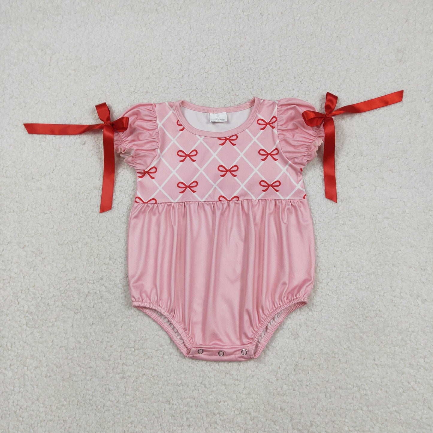 SR3285 red bows pink bows short sleeve girls romper