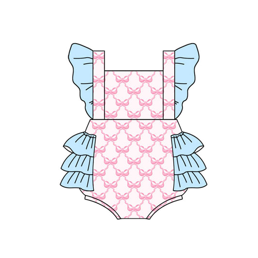 custom(moq 5)Baby Infant Girls Pink Bows Bubble Rompers
