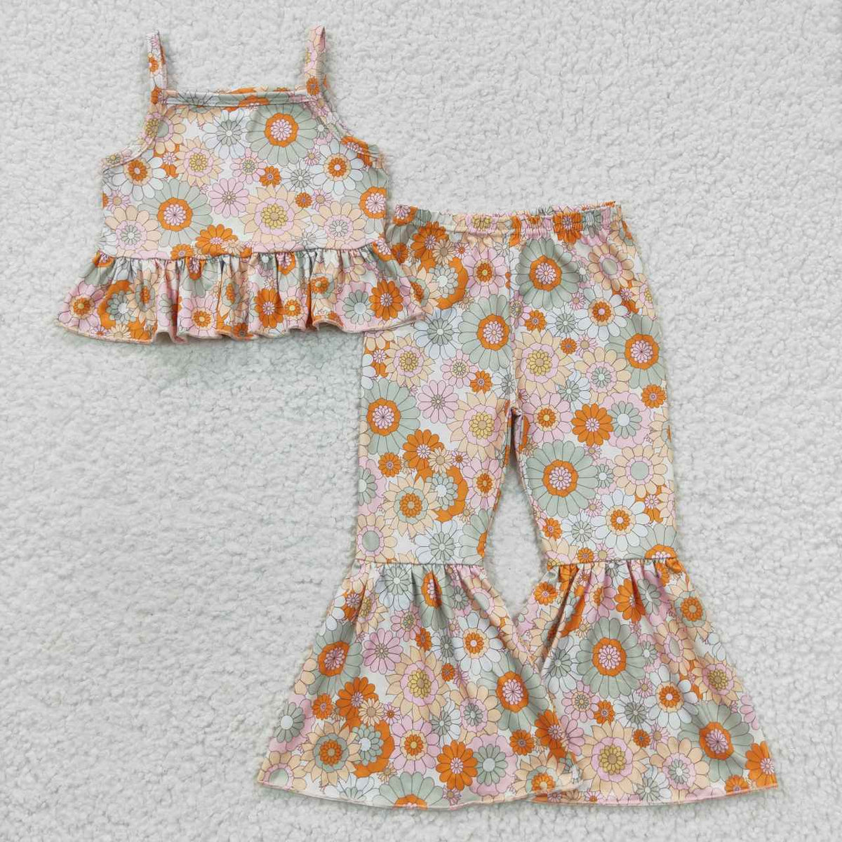 GSPO0668 Flowers Sleeveless Top Bell Pant Girls Summer Set