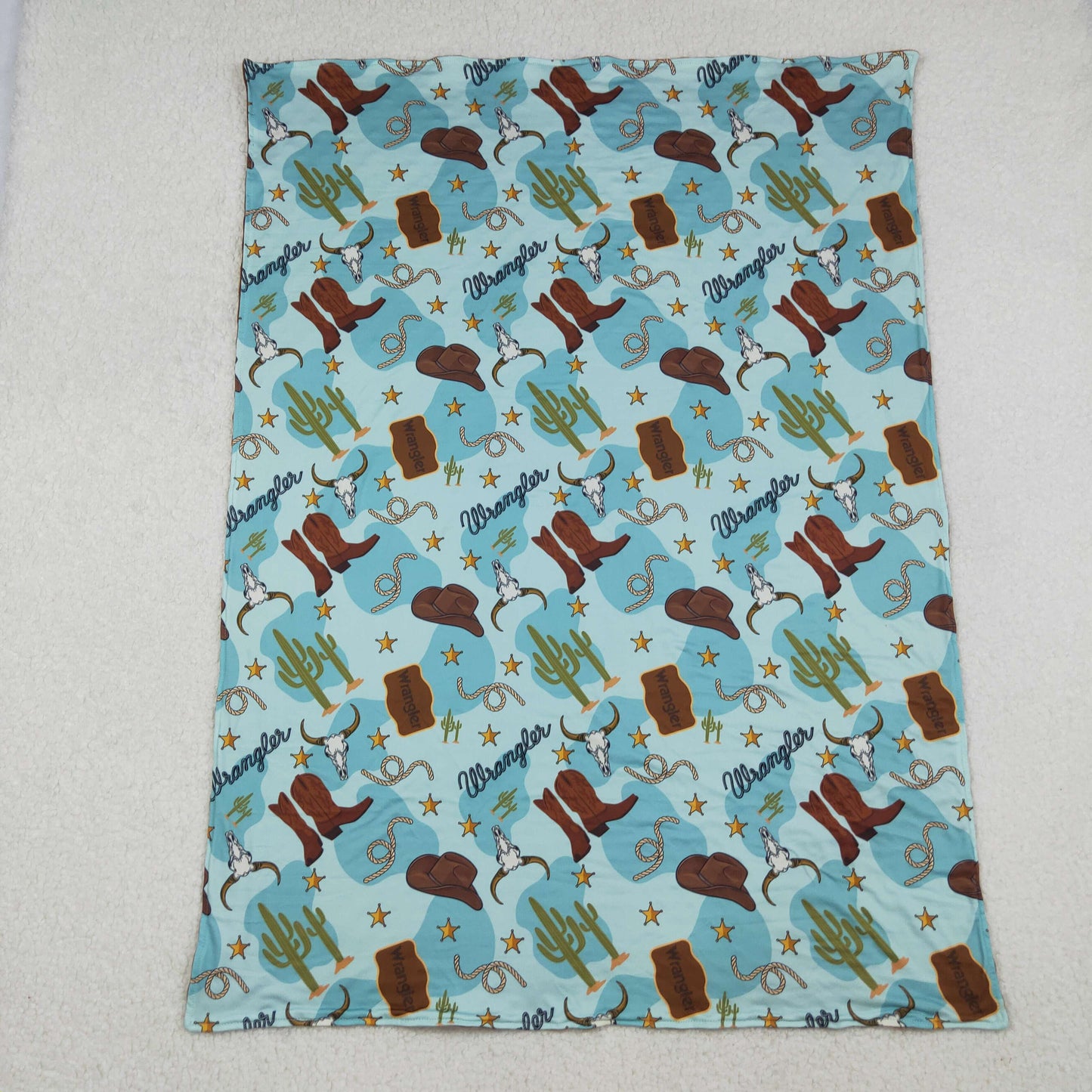 BL0175 Western cactus boot cow hat blue baby blanket