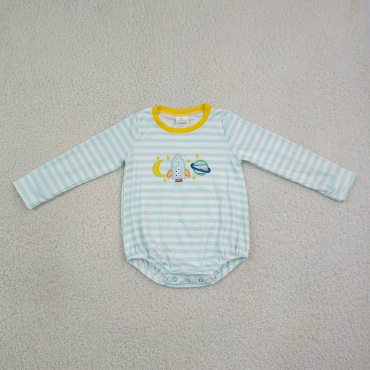 LR3063 Cartoon Moon Blue Striped Long Sleeve Boys Romper