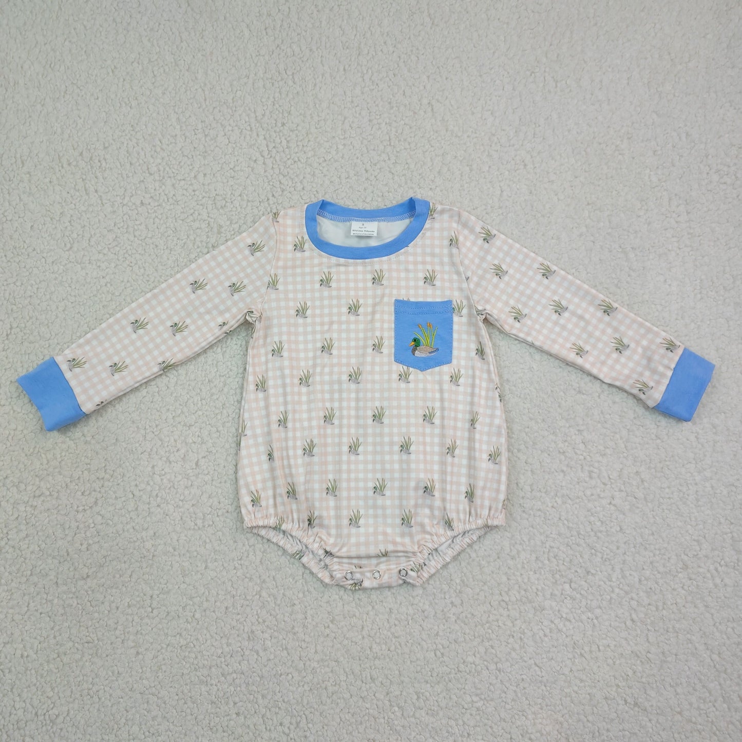 LR3002 Hunting Mallard Duck Checkered Long Sleeve Boys Romper