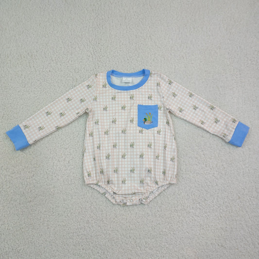 LR3002 Hunting Mallard Duck Checkered Long Sleeve Boys Romper