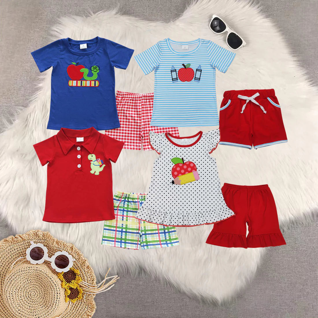 Embroidery back to school set RTS Sibling Clothes