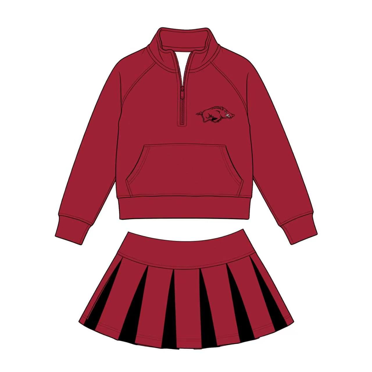 Custom Moq 3 Maroon Zipper Long Sleeve Skorts Girls Set