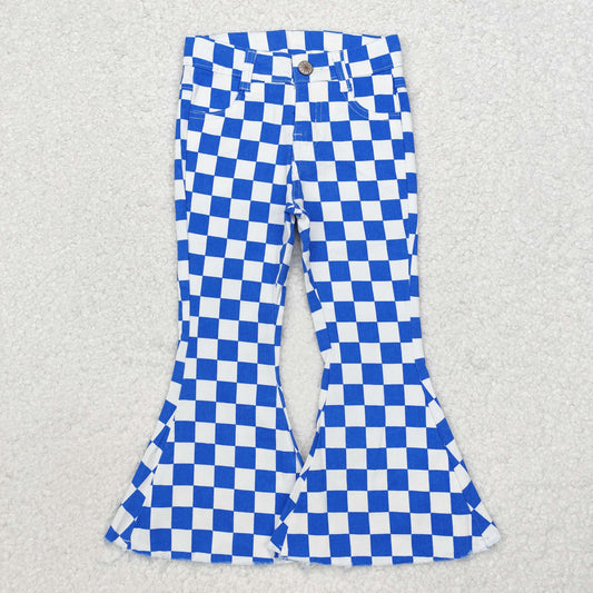 P0610 blue checkered girls jeans denim pants