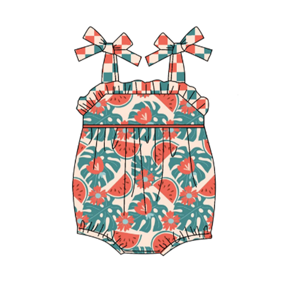 preorder SR0927 Watermelon flowers red green sleeveless gilrs Summer romper