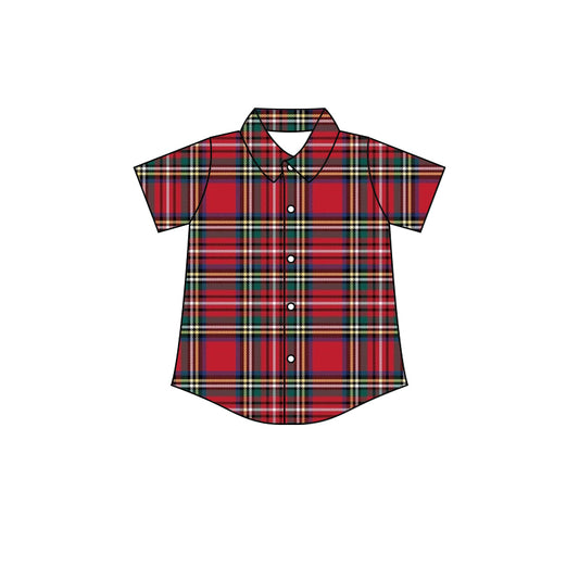 custom Christmas red green checkered short sleeve boys shirt