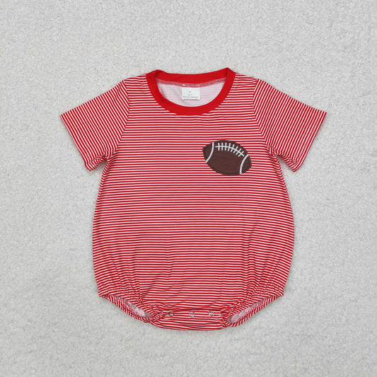 embroidery SR1956 football red striped short sleeve boys romper