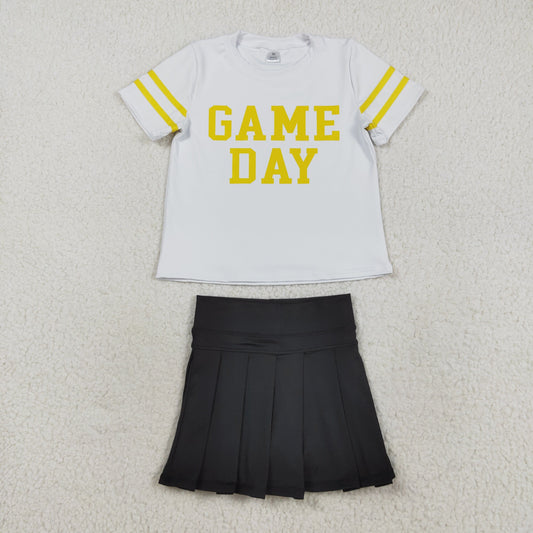 GSD2760 yoga game day yellow short sleeve black skorts girls set