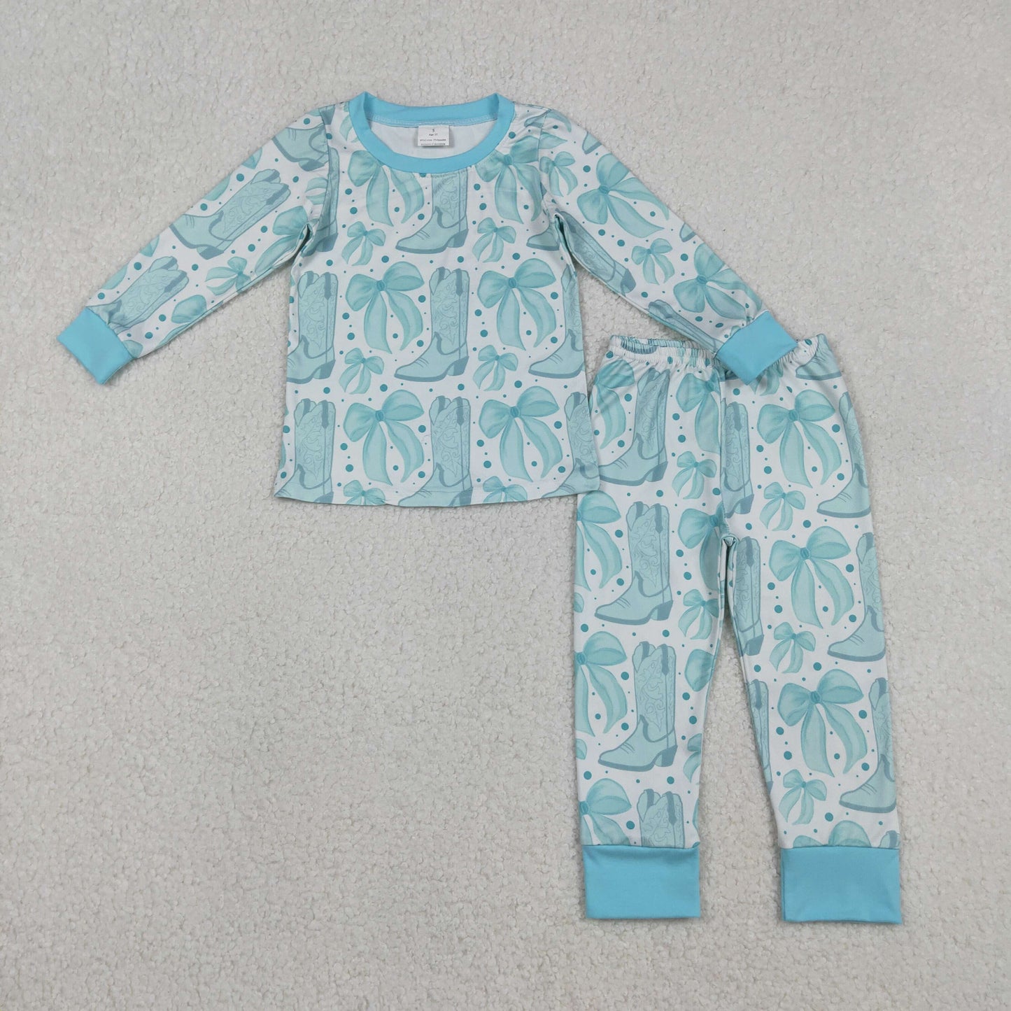GLP2732 Western boots bows blue long sleeve pants girls pajamas