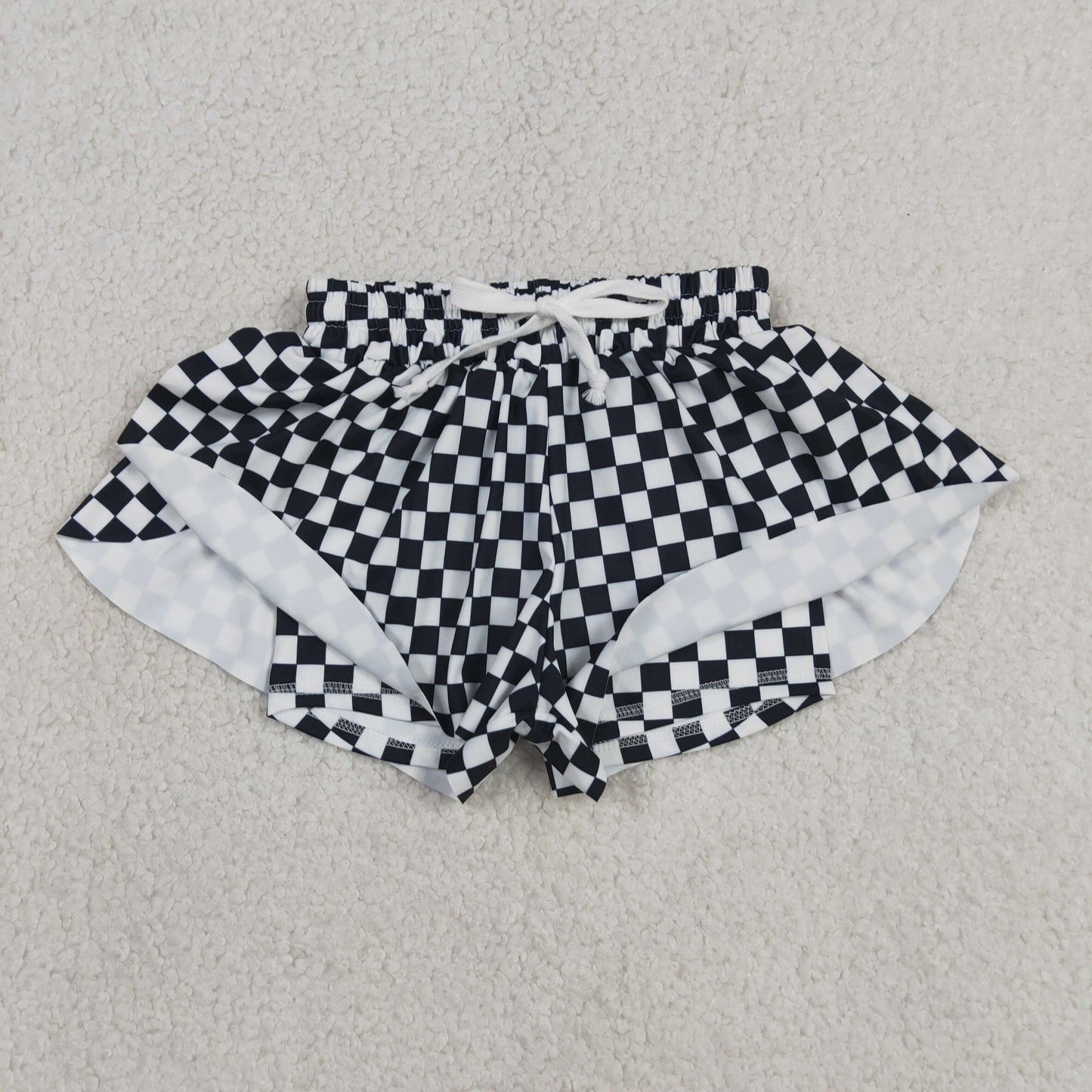 SS0865 Yoga Black Checkered Girls Shorts