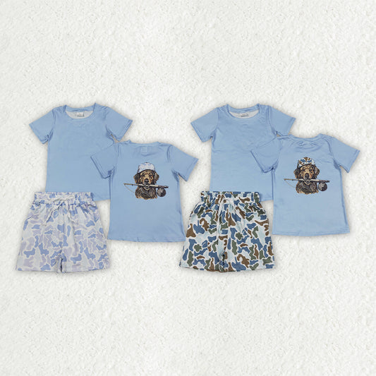 Hunting Dog Short Sleeve Camo Shorts Boys Set RTS Sibling Clothes