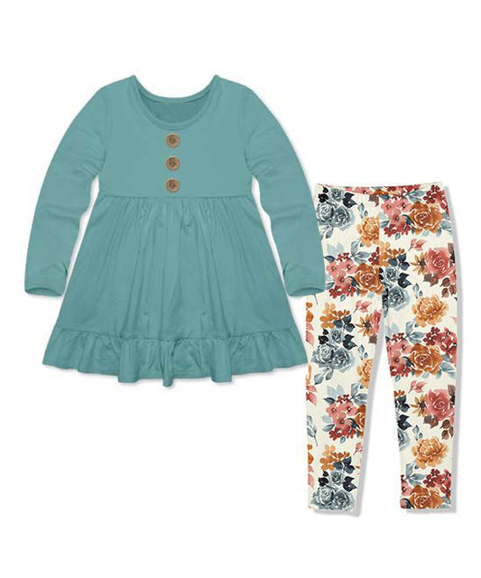 preorder GSPO0852 Blue long sleeve flowers pants girls set