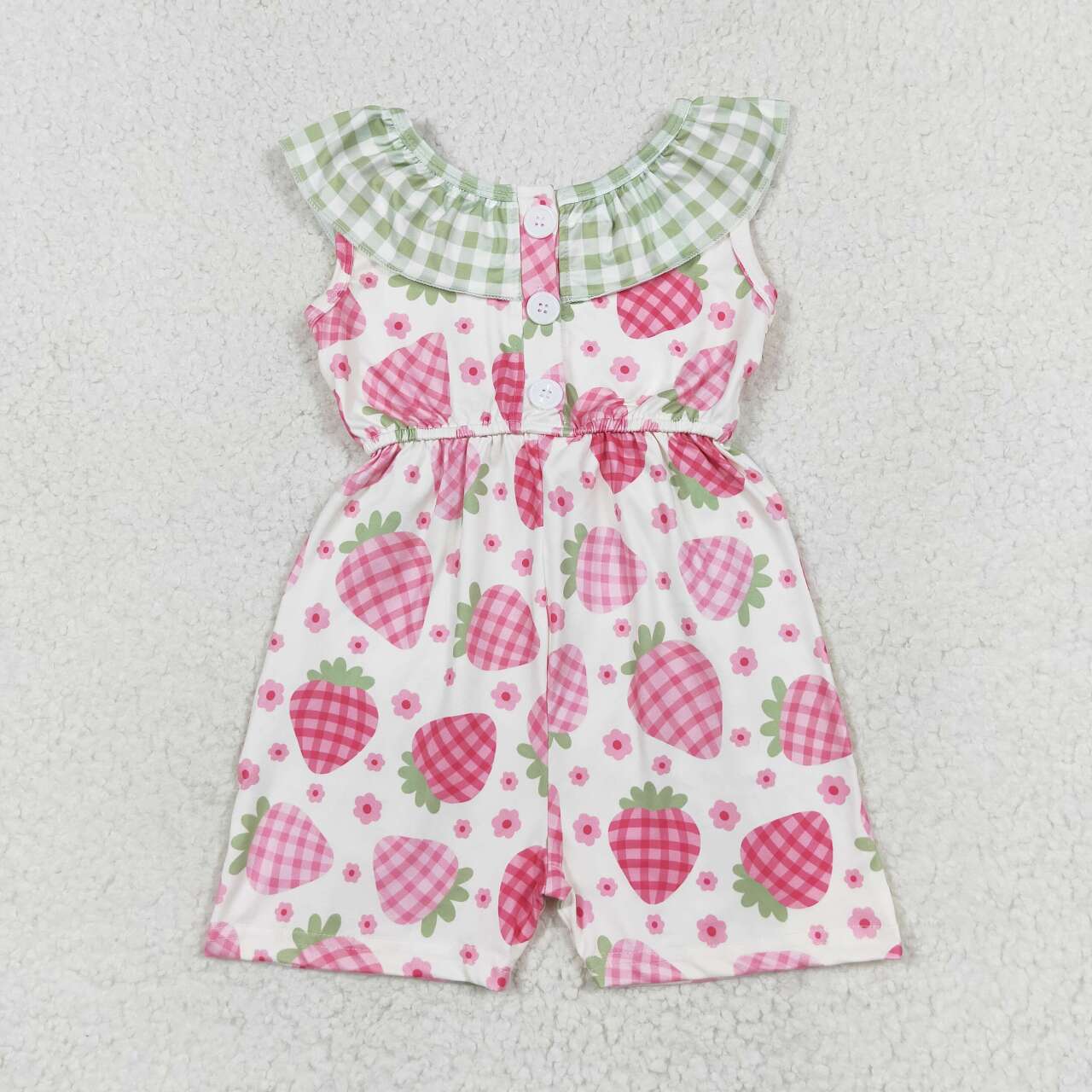 SR1565 pink cute strawberry green checkered girls Summer jumpsuits