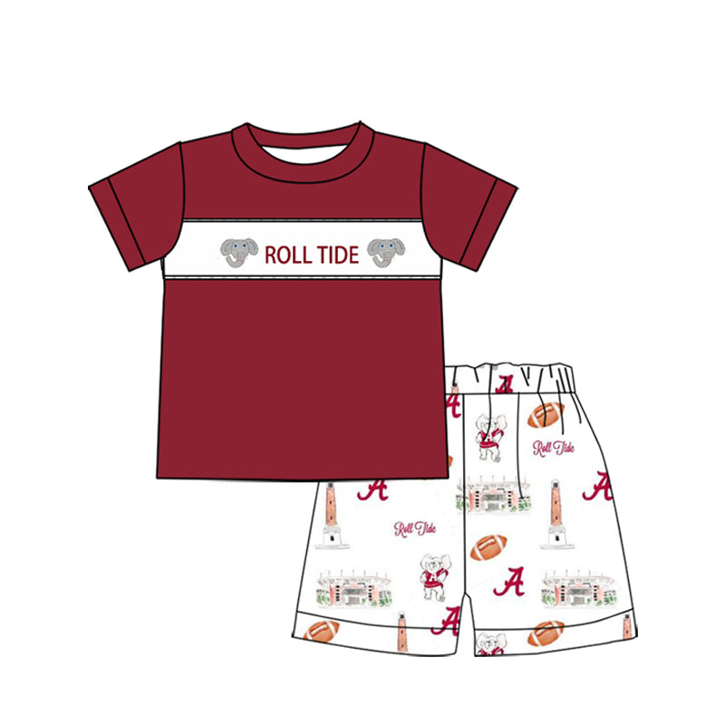 Cutom Moq 3 Football Team Roll Tide Maroon Short Sleeve Shorts Boys Set