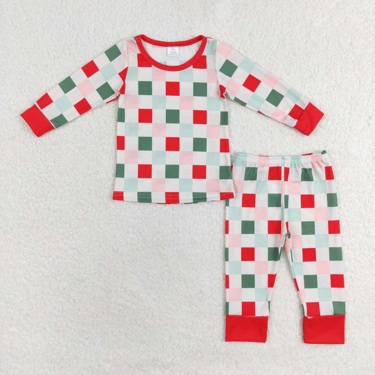 GLP1352 Christmas red green checkered long sleeve pants girls pajamas