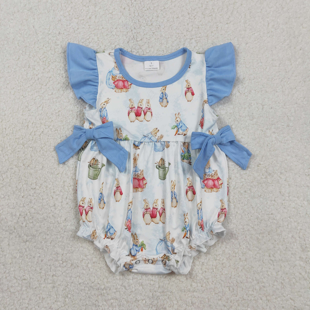 SR3833 Easter Rabbit Bows Flutter Sleeve Girls Romper