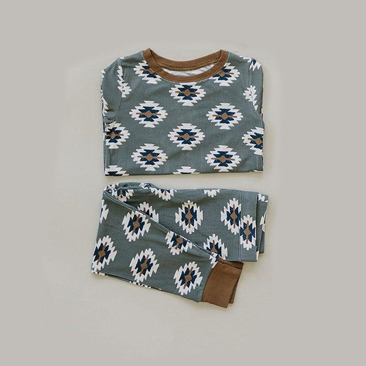 preorder BLP1404 Western Aztec Blue Long Sleeve Pants Boys Pajamas