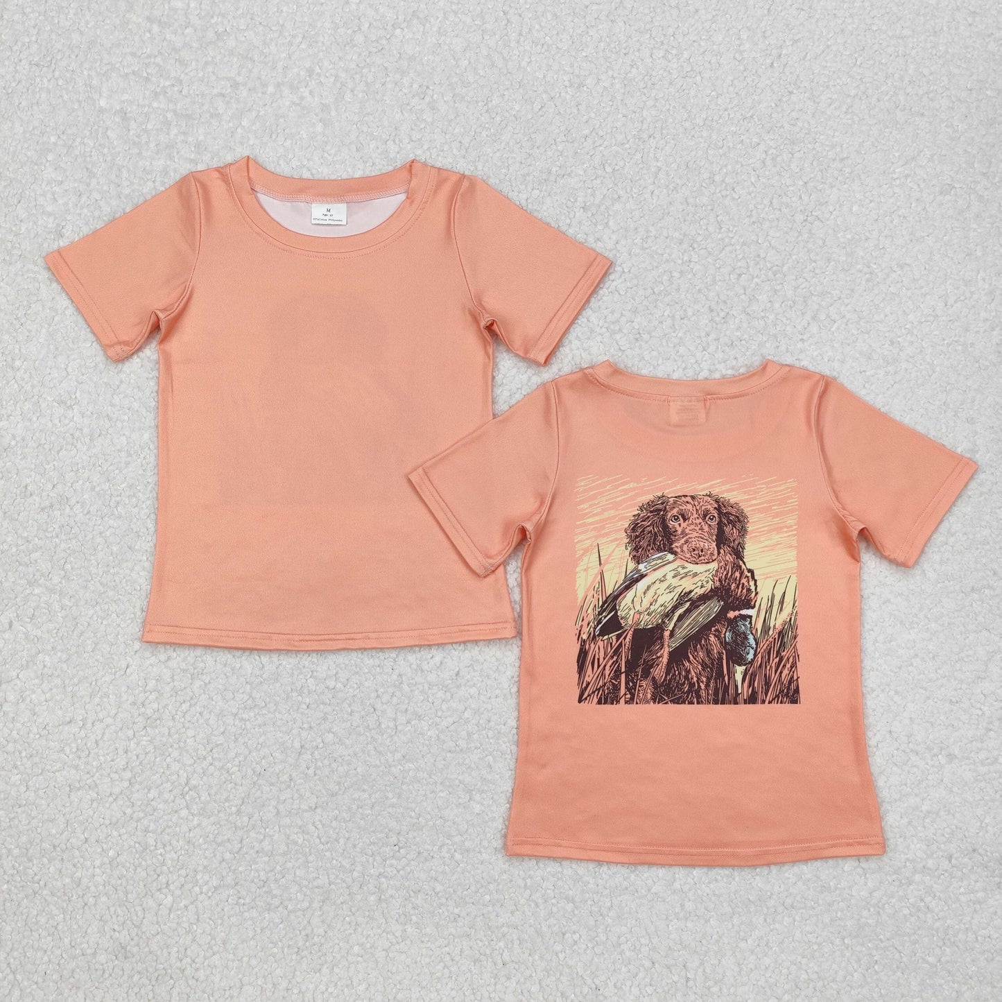 BT1084 hunting season mallard duck dog orange short sleeve boys top