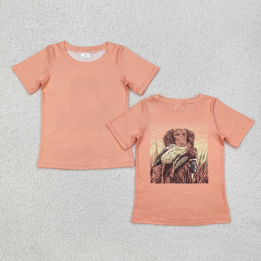 BT1084 hunting season mallard duck dog orange short sleeve boys top