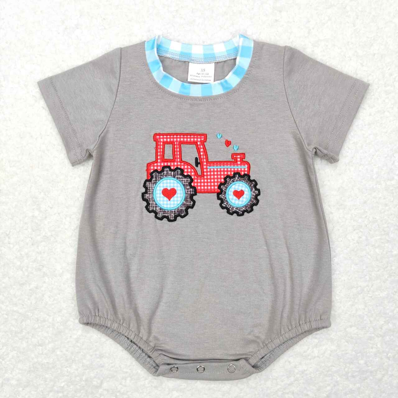 SR0488 Farm red tractor grey short sleeve boys romper
