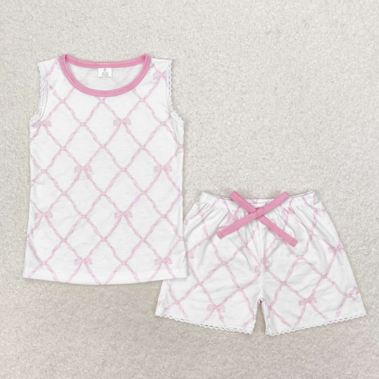 GSSO1187 pink bows pink sleeveless girls shorts set