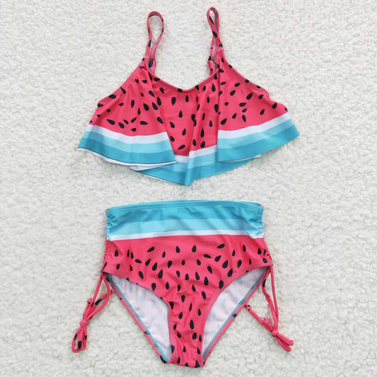 S0143 Watermelon Blue Striped 2Pcs Girls Summer Swimsuits