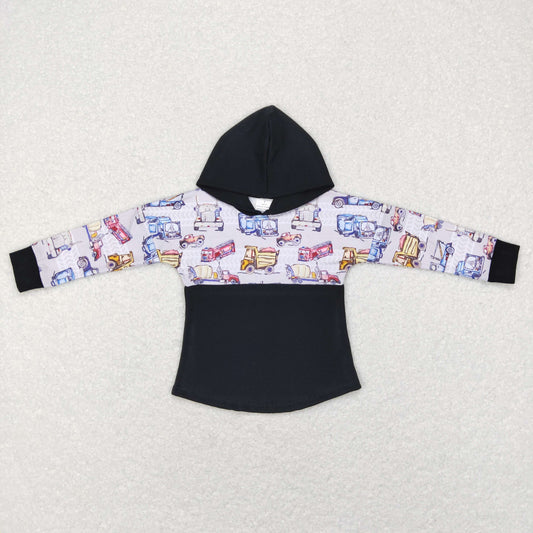 BT0470 Construction truck black long sleeve hoodie boys pullover