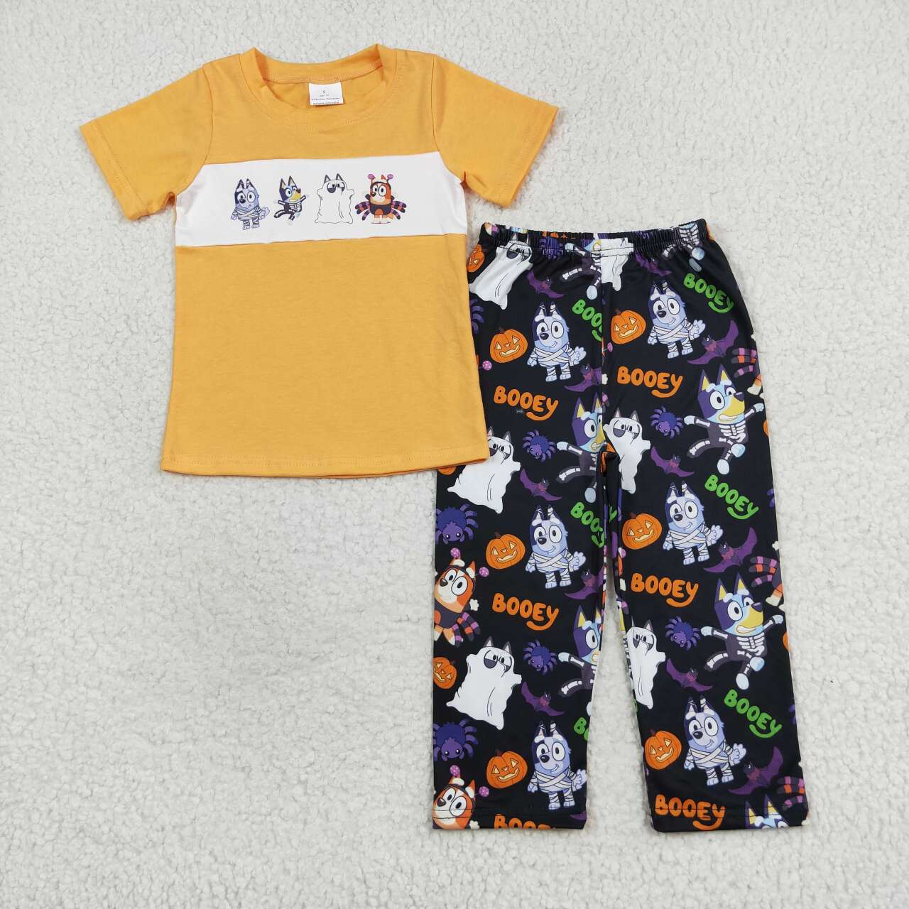 BSPO0406 Halloween blue dog orange short sleeve dark purple pants boys set