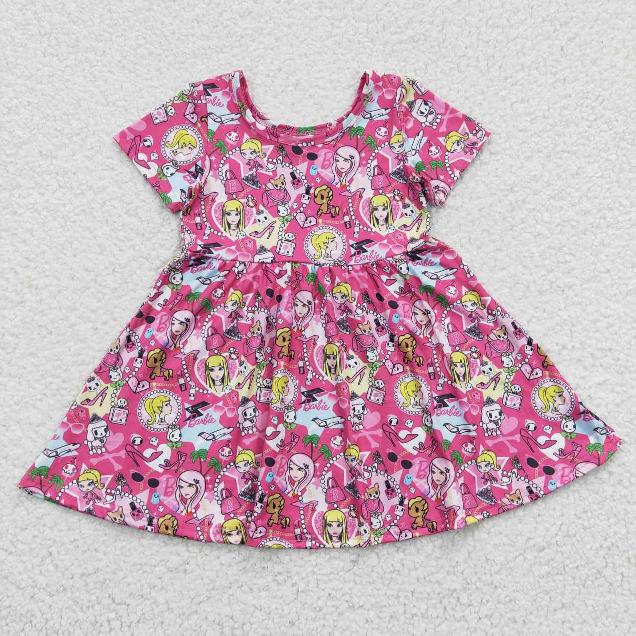 GSD0381 BA Cartoon Girls Pink Short Sleeves Girls Summer Dress