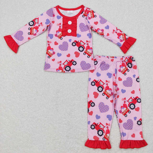 GLP0904 Valentine's Day truck balloon heart red long sleeve pants girls pajamas