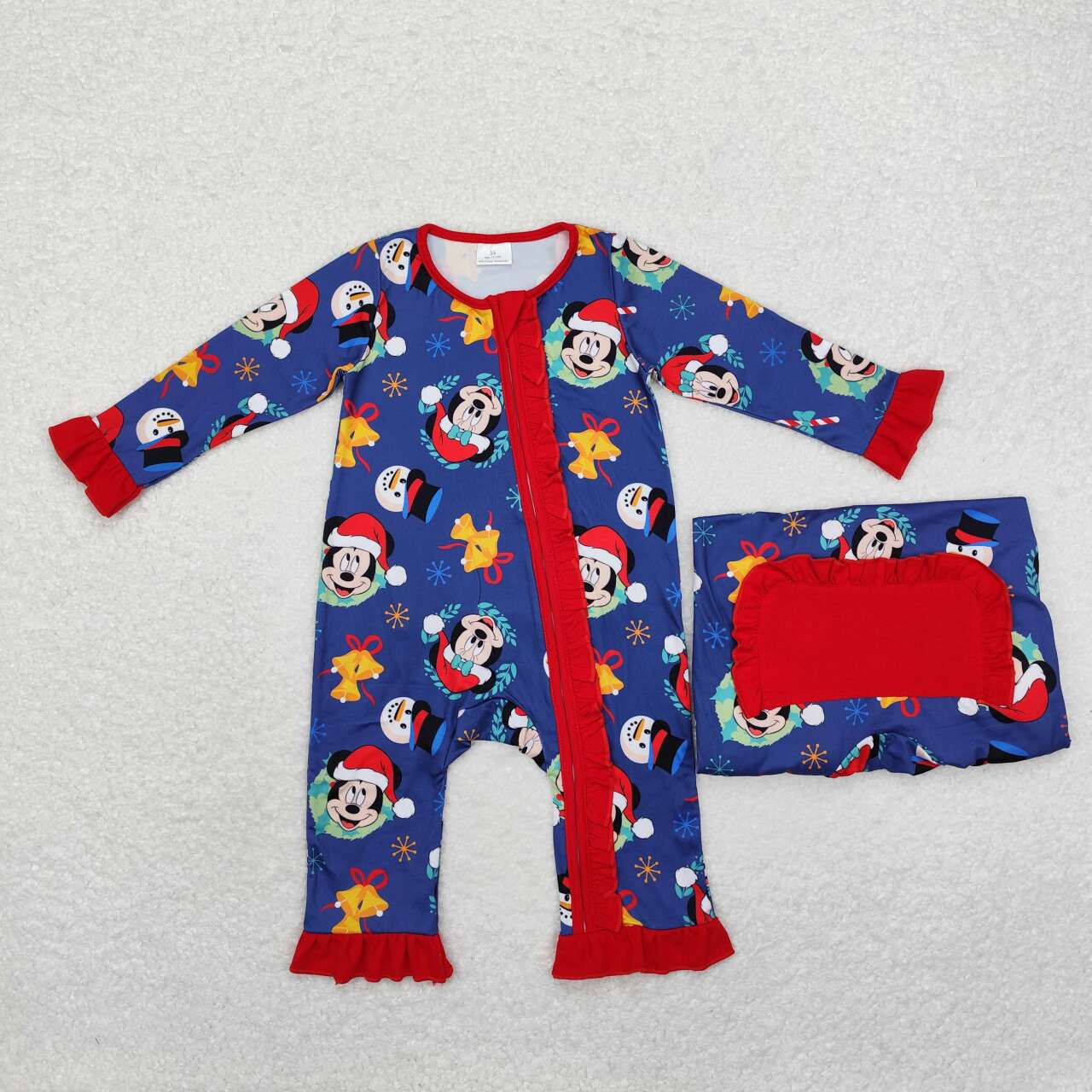 LR1416 Christmas cartoon navy blue long sleeve zipper girls romper