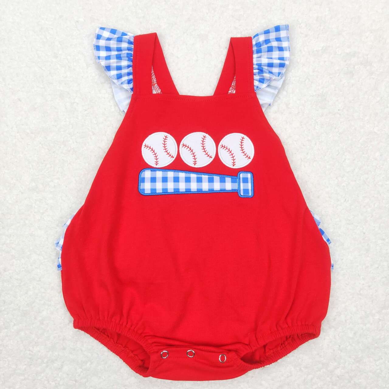 SR0686 Play baseball red flutter sleeve girls romper