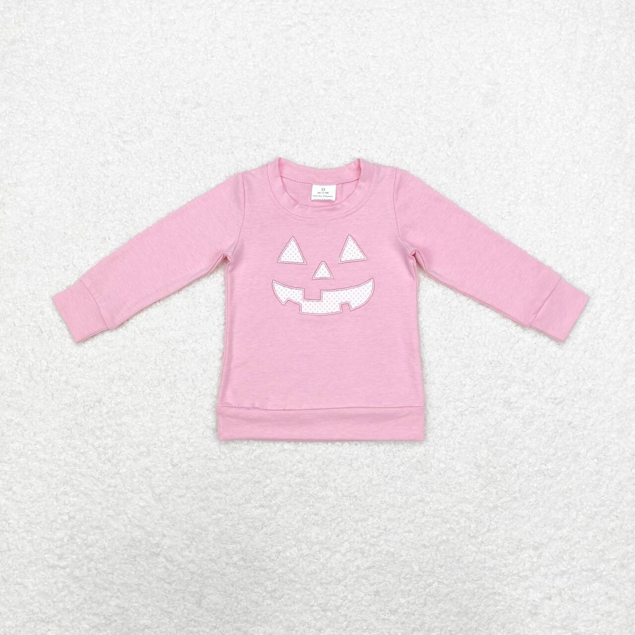 GT0717 embroidery Halloween pumpkin pink long sleeve girls top