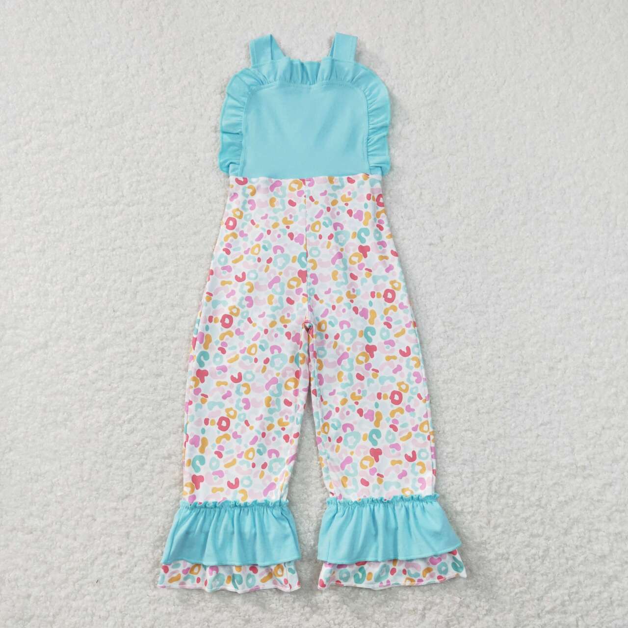 SR0966 Colorful Leopard Blue Sleeveless Girls Jumpsuits