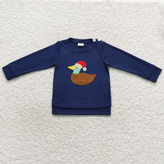 BT0297 Christmas duck navy long sleeve boys top