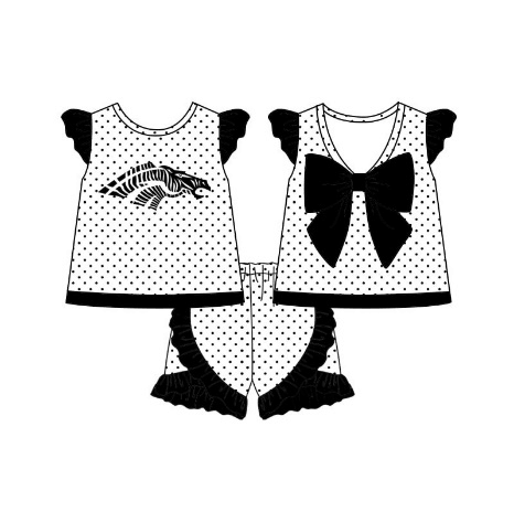 custom style tiger black dot bow flutter sleeve shorts girls set