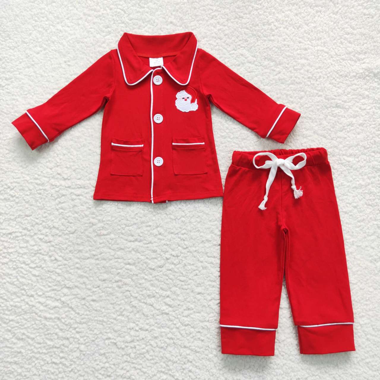 BLP0295 Embroidery Christmas Santa Claus red cotton long sleeve pants boys pajamas