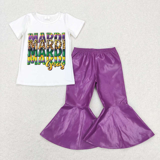 GSPO1281 Mardi gras purple short sleeve purple disco pants girls set