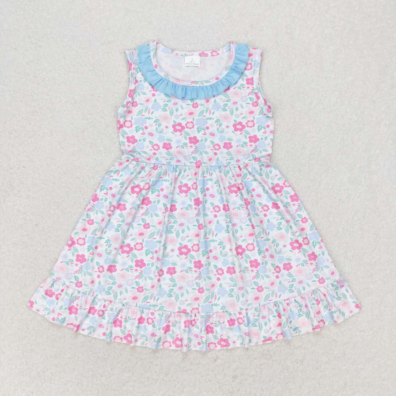 GSD1102 multi color flowers pink sleeveless girls dress