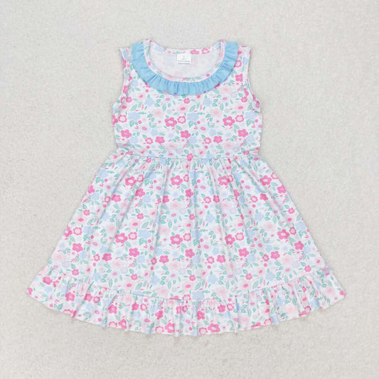 GSD1102 multi color flowers pink sleeveless girls dress